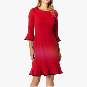 NANETTE LEPORE Gorgeous Red 3/4 Flare Sleeve Flounce Hem Classy Dress Size 6